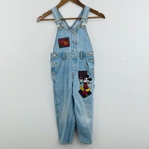 Vintage 90s Mickey & Co Denim Jean Overalls Kids Embroidered Patches Disney
